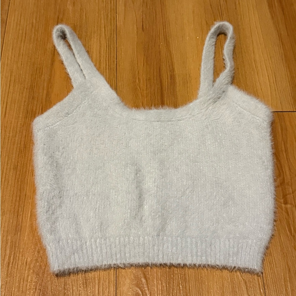 Kendall & Kylie Cream Fuzzy Crop Top